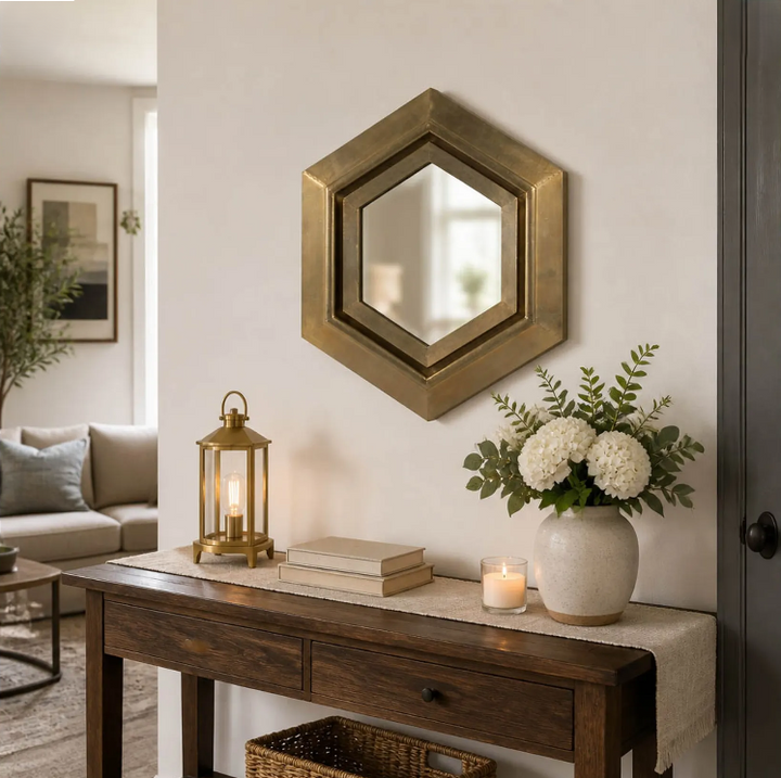 Warwin Champagne Clad Hexagon Mirror