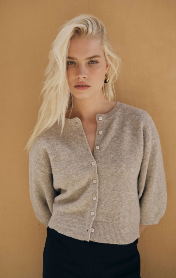 Valor Short Sleeve Cardigan, Natural Heather