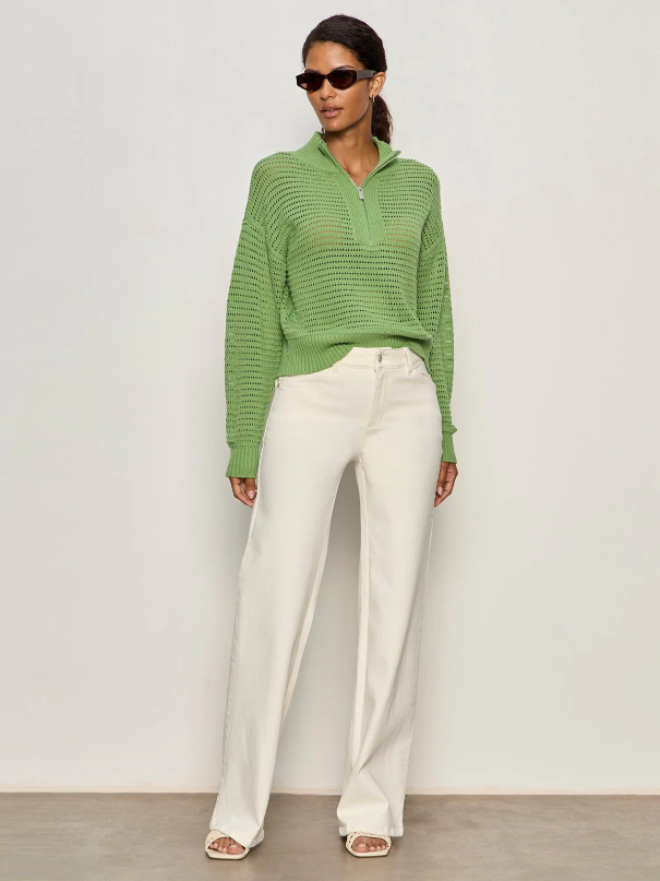 Open Knit 1/2 Zip Sweater, Detox Green - 13 Hub Lane   |  Half-Zip Sweaters