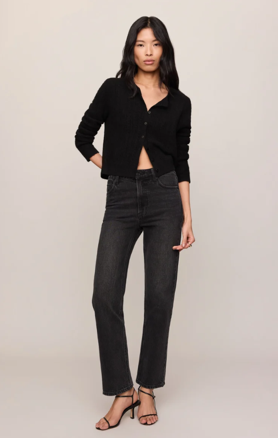 Medina Pointelle Cable Cardigan, Black