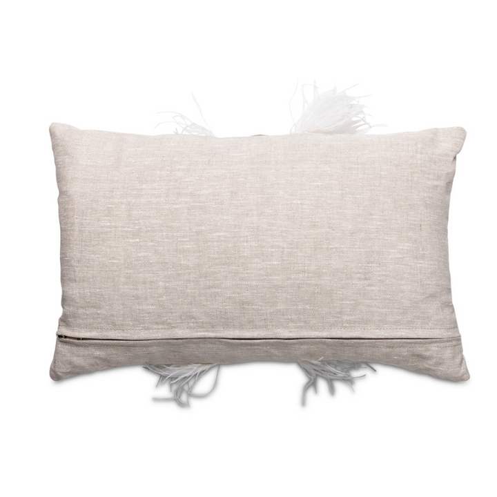 Ostrich Trim Linen Lumbar Pillow, Stone Washed Natural - 13 Hub Lane   |  Ostrich Lumbars
