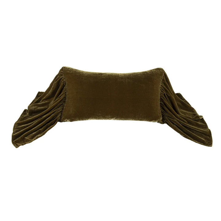 Stella Faux Silk Velvet, Green Ochre - 13 Hub Lane   |  Matching Bedding