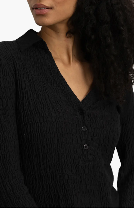Long Sleeve Textured Top, Black - 13 Hub Lane   |  Button-Ups
