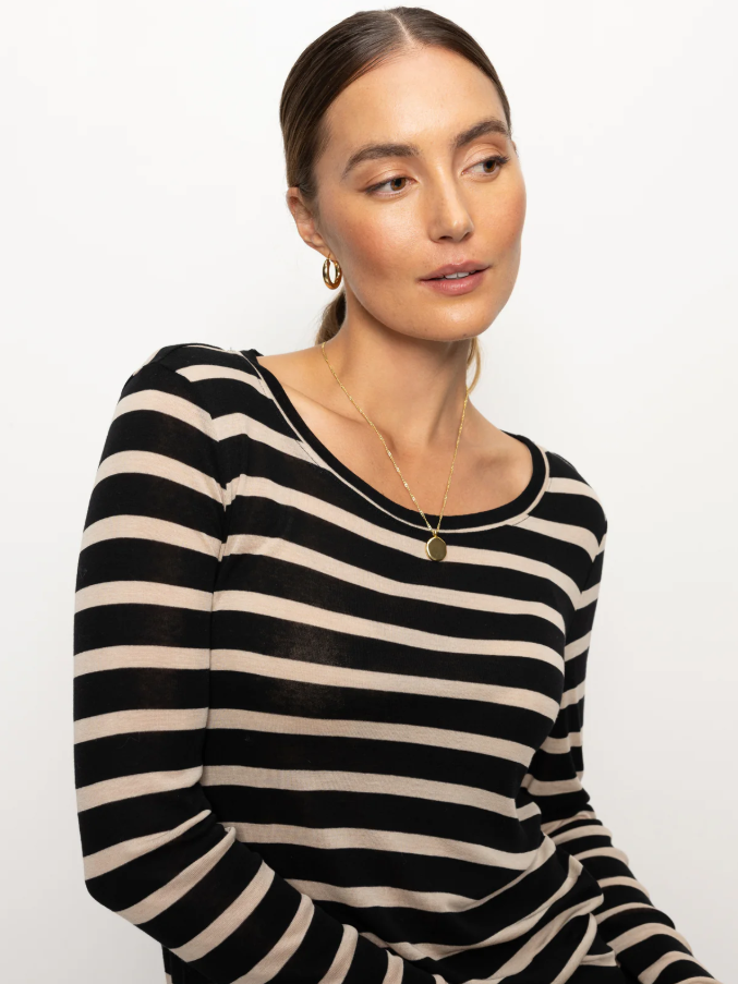 Femme Crew Stripe Tee, Oat / Black