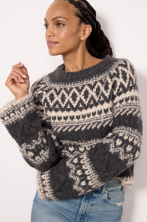 Fairisle Crew Neck Sweater, Heather Ash Multi