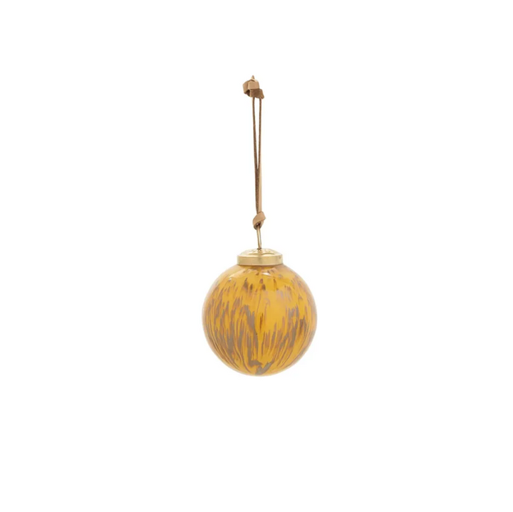 Yellow Marbled Glass Ornament w/ Leather Strap