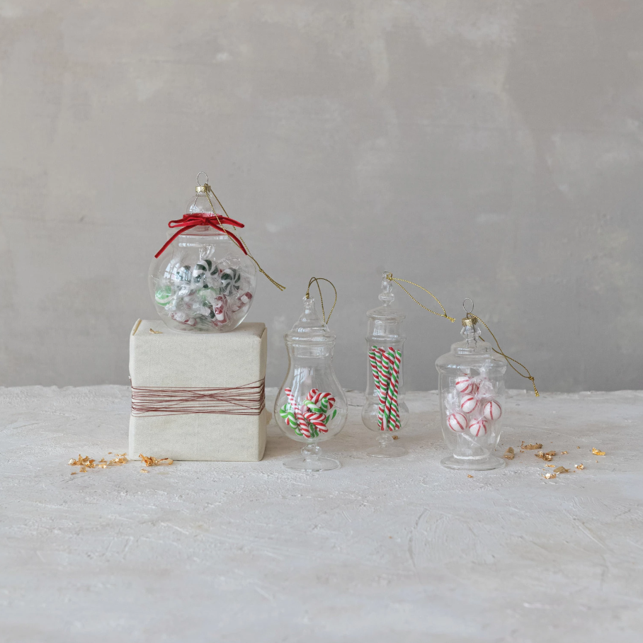 Glass Candy Jar Ornament w/ Bow - 13 Hub Lane   |  Vintage Inspired Ornaments