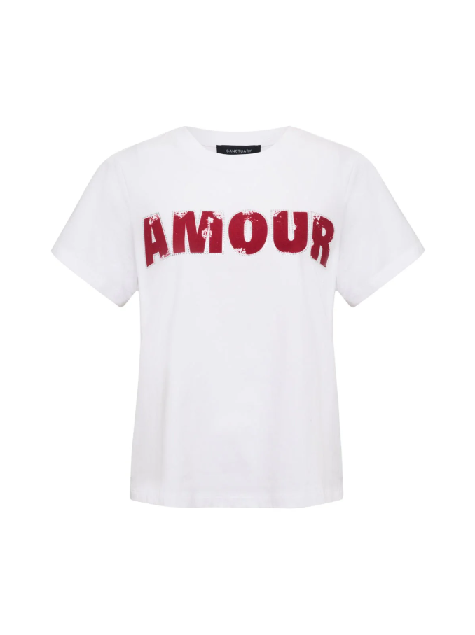 Embellished Tee, White w/ Cherry Lacquer - 13 Hub Lane   |  Crewneck Tees