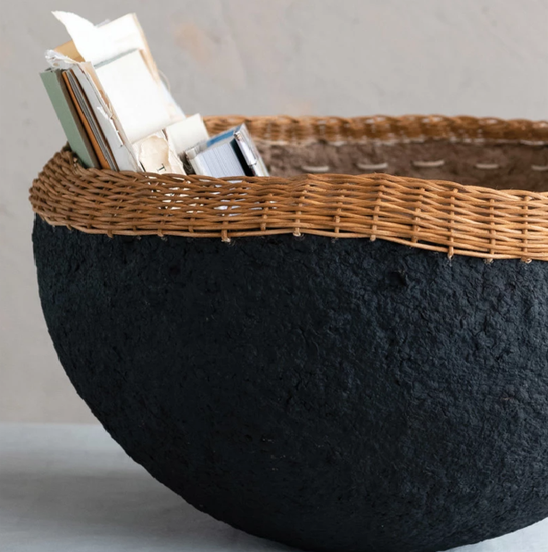 Paper Mache Bowl w/ Wicker Rim