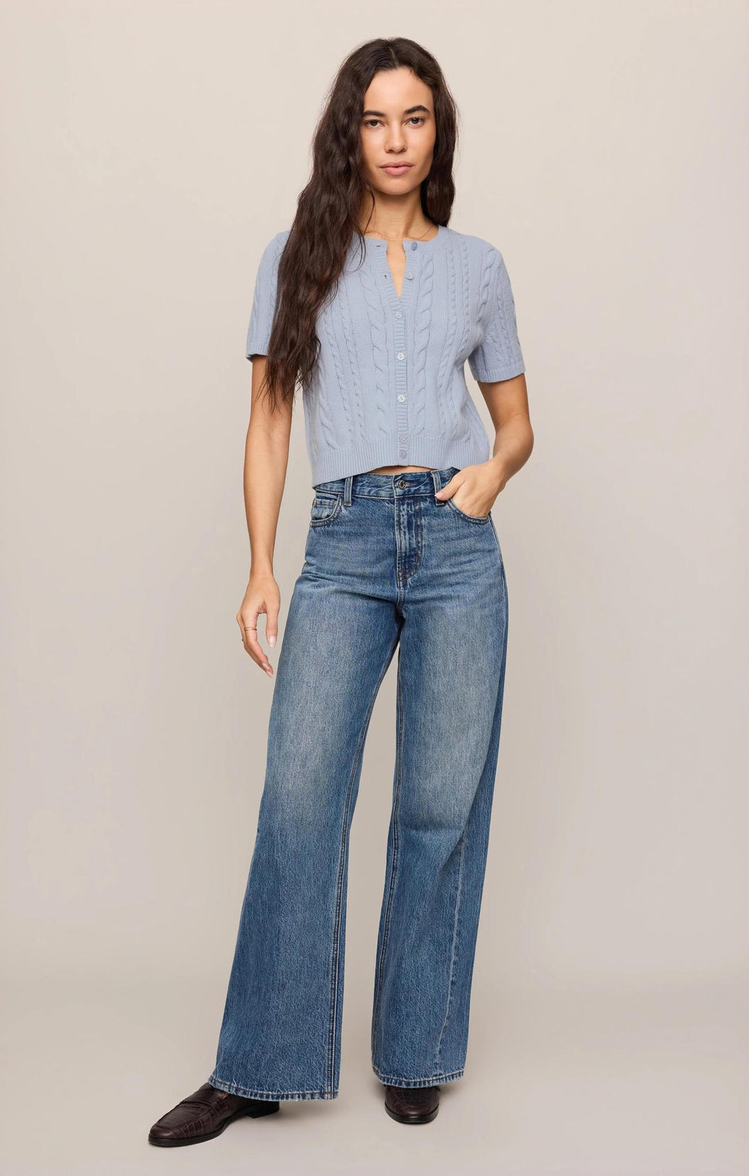 Cera Short Sleeve Cardigan, Skyline