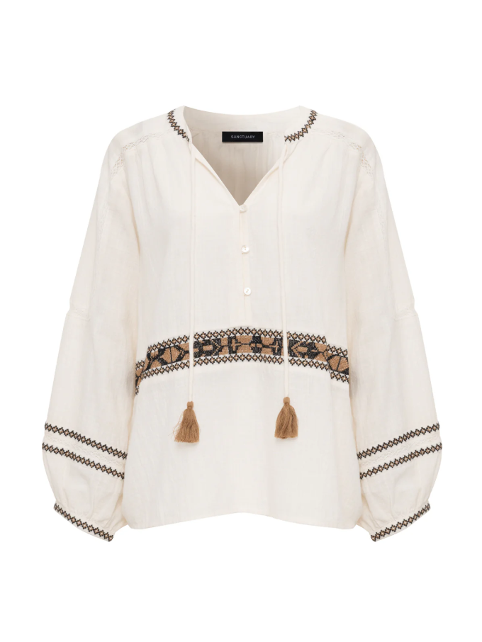 Retreat Embroidered Blouse, Chalk