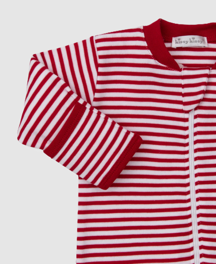 Christmas Capers Stripe Zip Footie - 13 Hub Lane   |  Footies