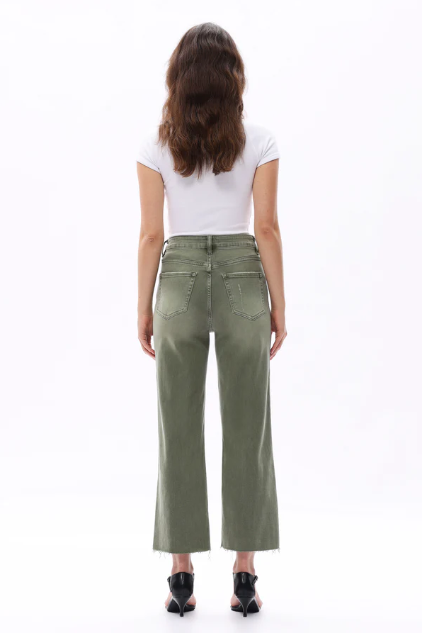 High Rise Wide Leg Denim Jeans, Green