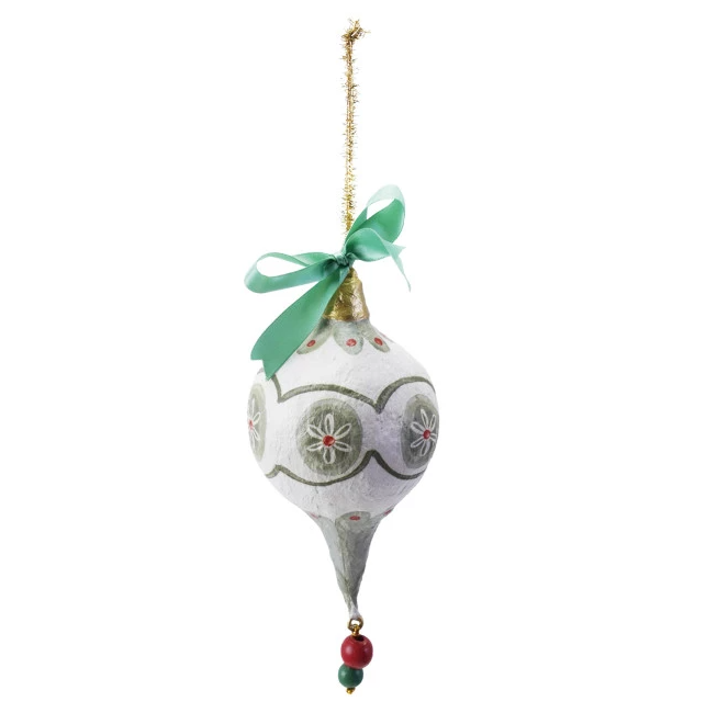 Hand-Painted Paper Mache Ornament w/ Bow - 13 Hub Lane   |  Paper Mache Ornaments