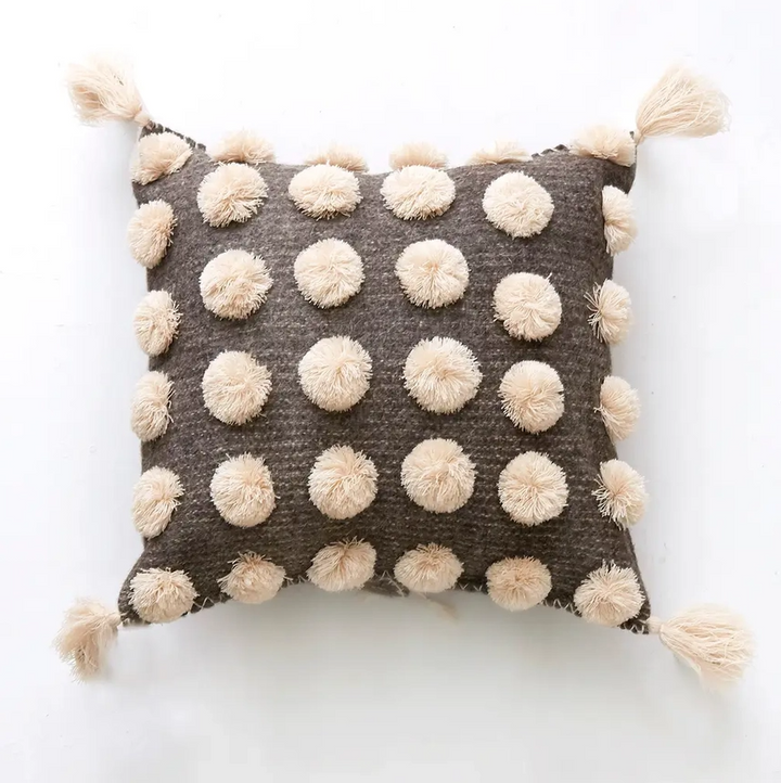 Ula Pom Pom Pillow - Grey/Natural - 13 Hub Lane   |  Wool Pillows