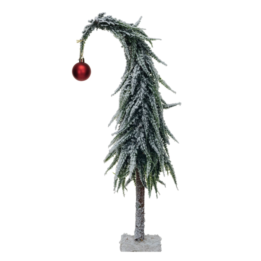 Leaning Evergreen w/ Red Ball Ornament
