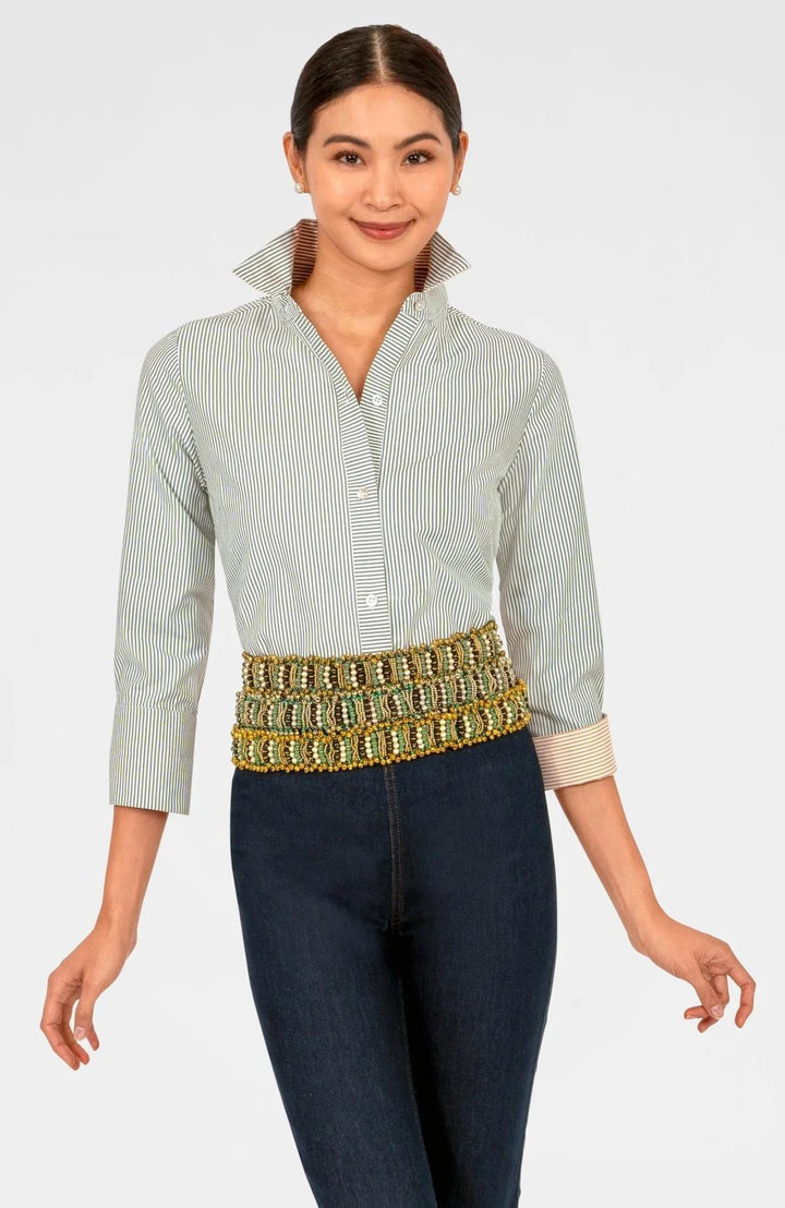 Ex-Boyfriend Cotton Shirt, Olive Stripe