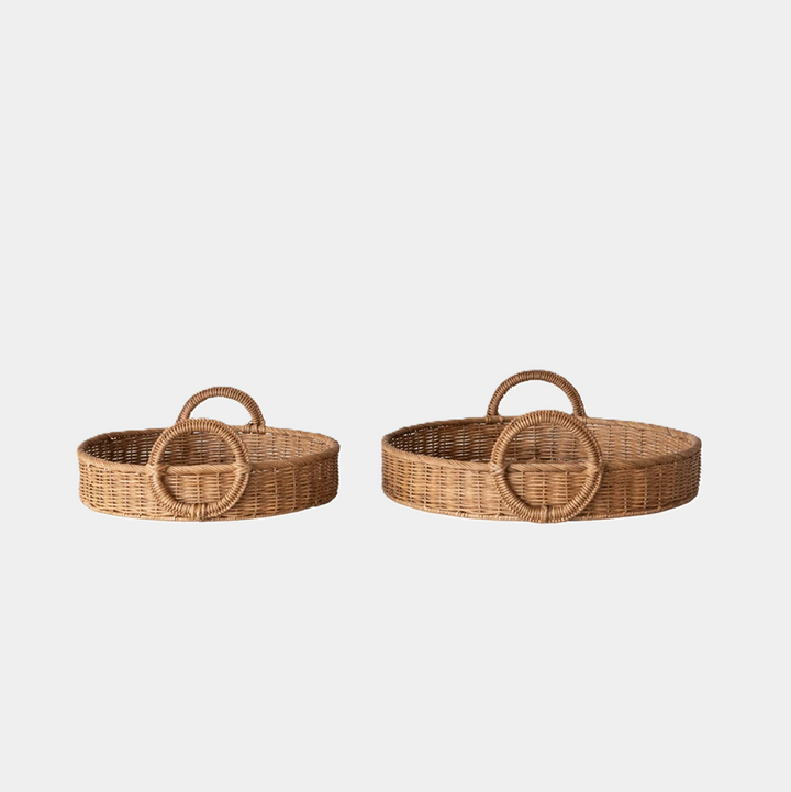 Decorative Woven Rattan Tray w/ Circle Handles - 13 Hub Lane   |  Woven Trays