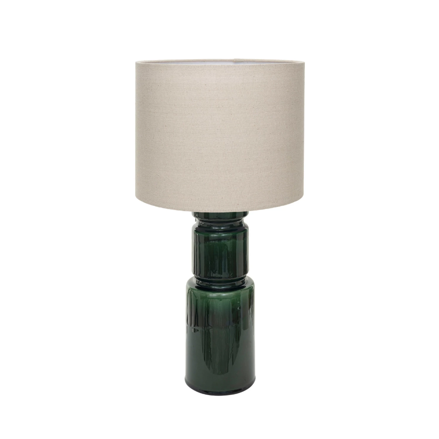 Green Ceramic Lamp w/ Linen Shade - Thumbnail 2