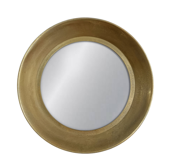 24" Round Antique Textured Wide Metal Frame Mirror - 13 Hub Lane   |  Round Wall Mirrors