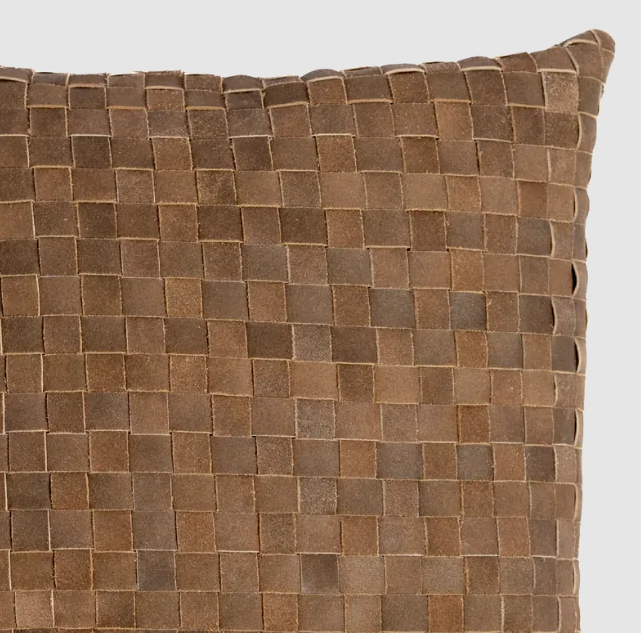 Woven Square Leather Pillow, Vintage Brown - 13 Hub Lane   |  
