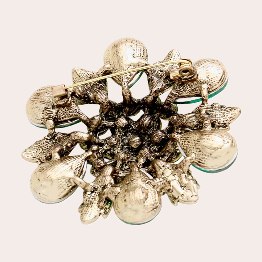 Floral Glass Stone Brooch