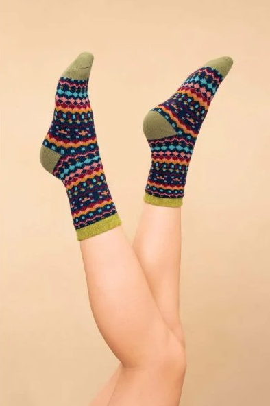 Ladies Cozy Socks Multi Stripe Ink