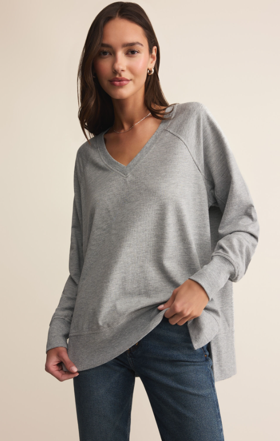 Modern V-Neck Weekender, Classic Heather Grey - 13 Hub Lane   |  V-Neck Sweatshirts