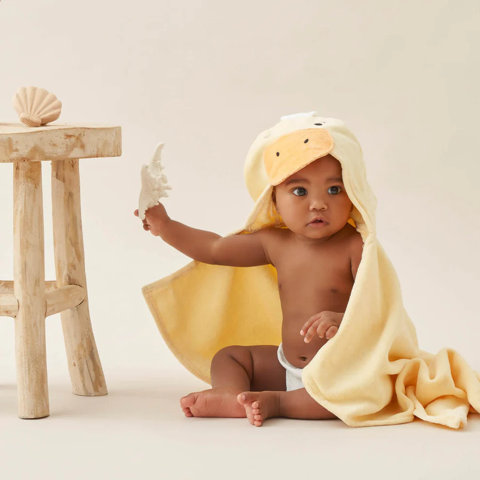 YELLOW DUCKIE HOODED BABY BATH WRAP