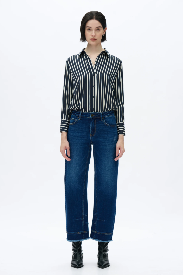 Mid Rise Barrel Jeans, Dark Blue