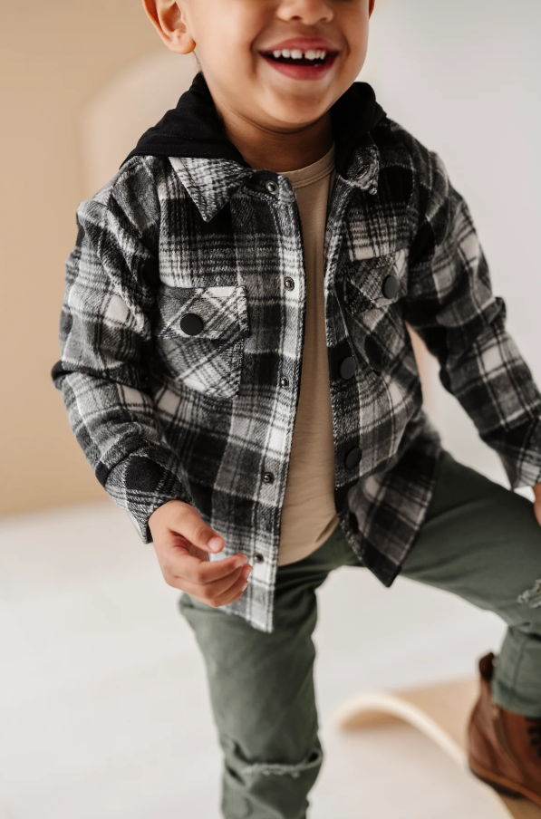 Mocha Plaid Hooded Shacket