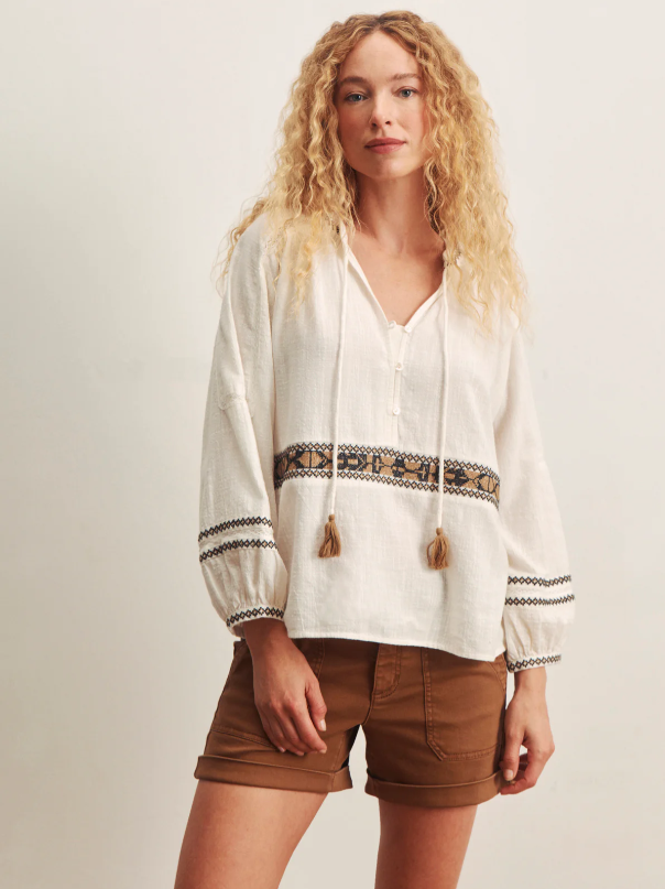 Retreat Embroidered Blouse, Chalk