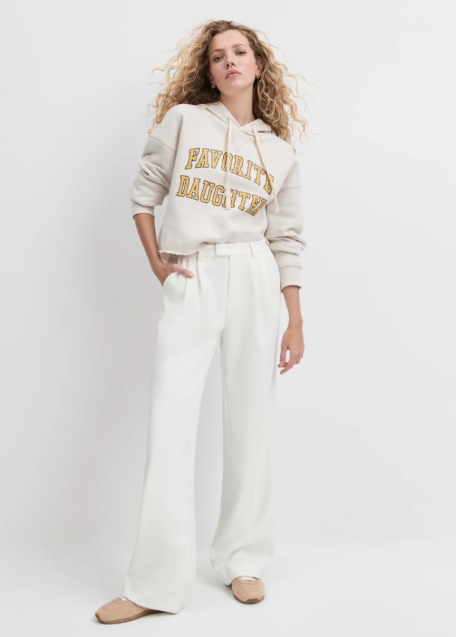 Favorite Daughter Cropped Collegiate Hoodie, Stone w/ Dijon