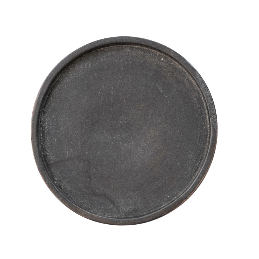 Hand-Carved Ribbed Candle Holder, Black - 13 Hub Lane   |  Wood Candle Holders