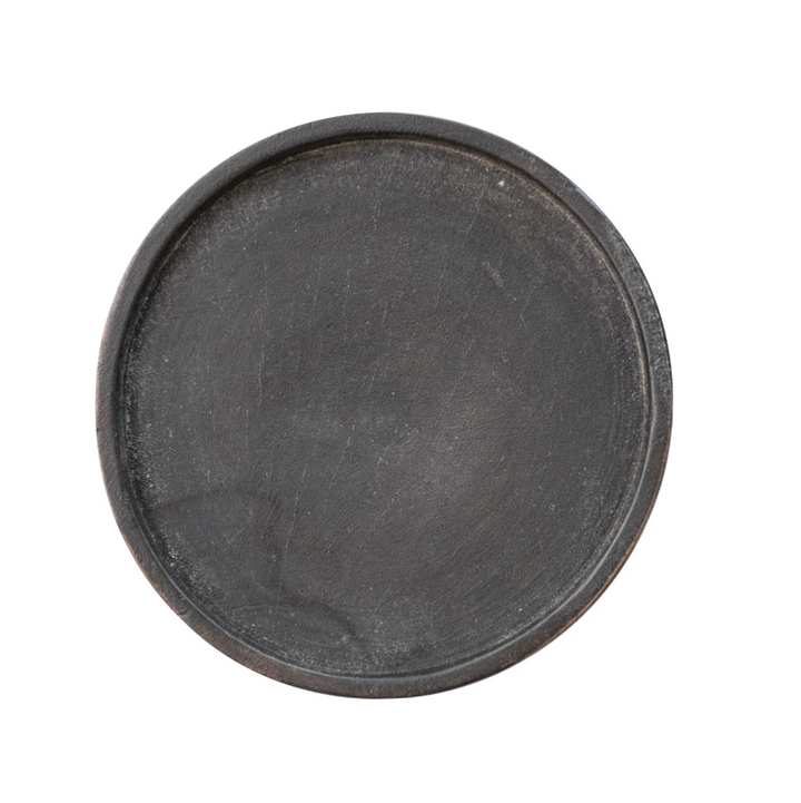 Hand-Carved Ribbed Candle Holder, Black - 13 Hub Lane   |  Wood Candle Holders