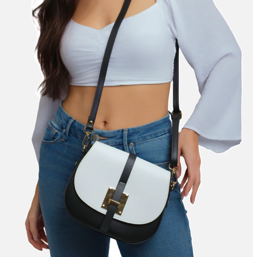 Italian Leather Crossbody Bag, Black & White - 13 Hub Lane   |  Crossbody Bags