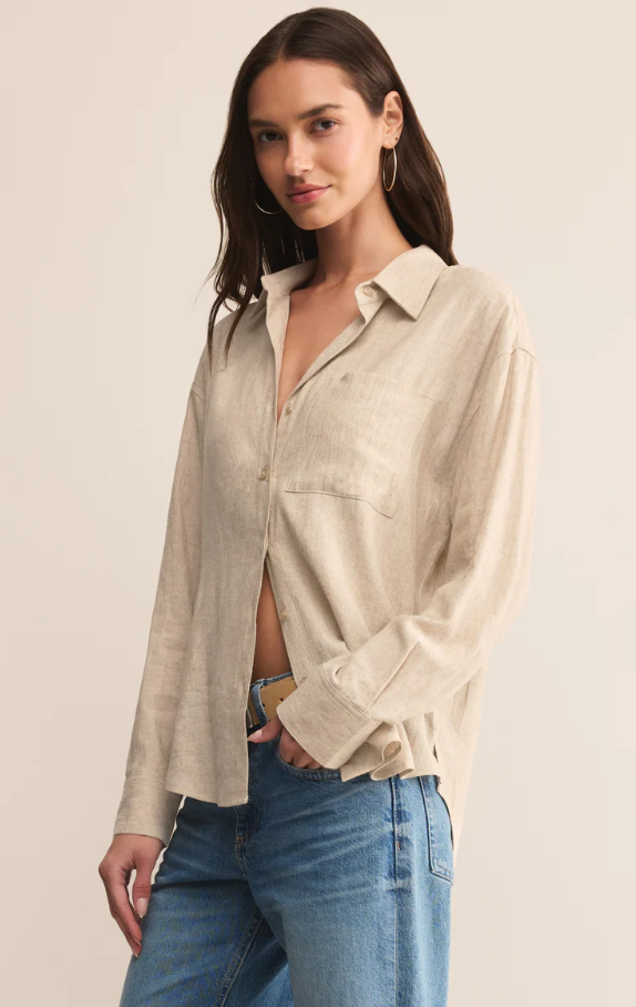 Alfie Button-Up Shirt, Flax - 13 Hub Lane   |  Button-Ups