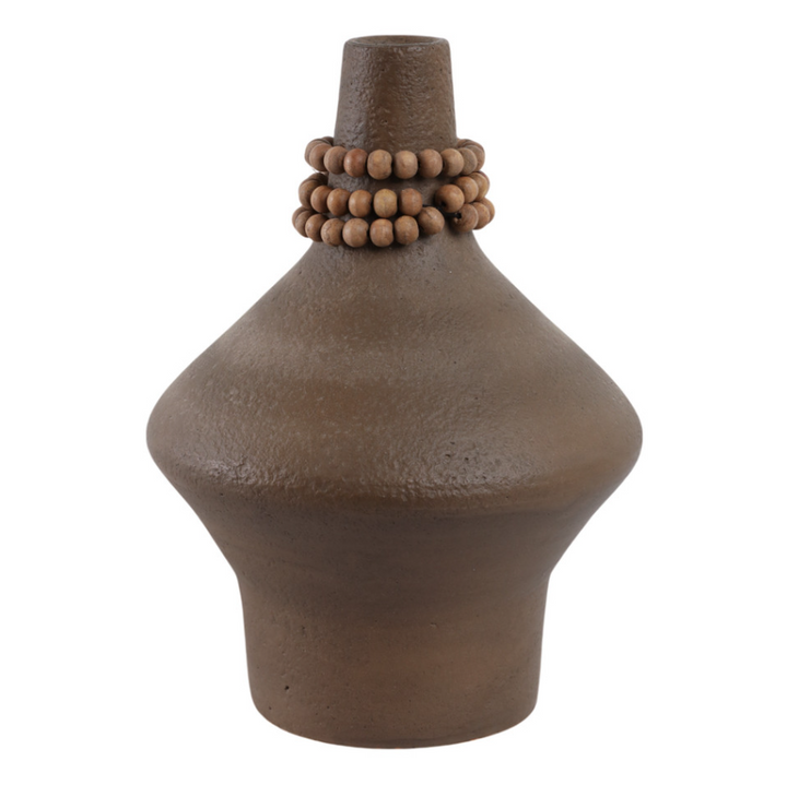 Tutwell Small Brown Vase w/ Wood Beads