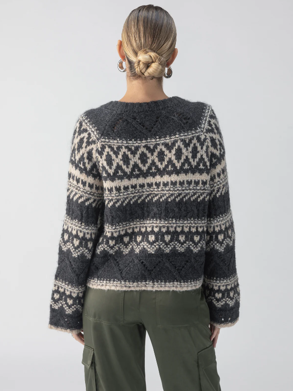 Fairisle Crew Neck Sweater, Heather Ash Multi