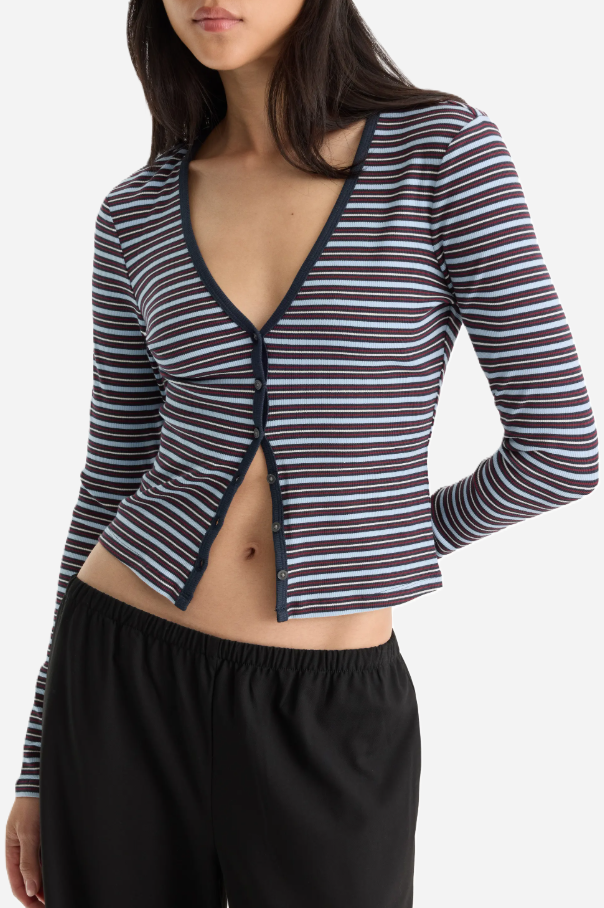 The Rib V-Neck Cardigan, Ivy Stripe