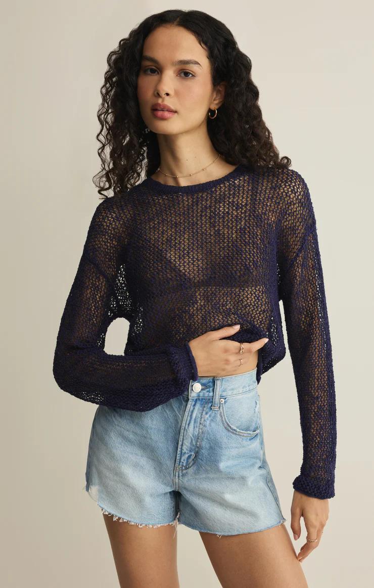 Open Terrain Crochet Sweater, Twilight Blue