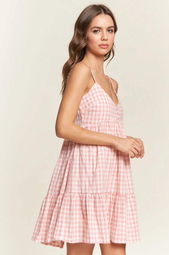 Coral Sleeveless Checkered Mini Dress S Coral Sleeveless Checkered Mini Dress S