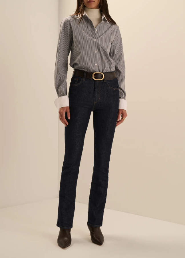 The Cuffed Statement Shirt, Charcoal Stripe