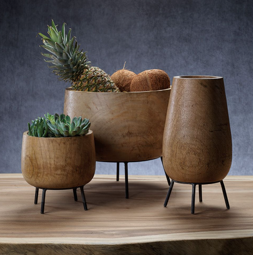 Mango Wood Bowl on Metal Stand