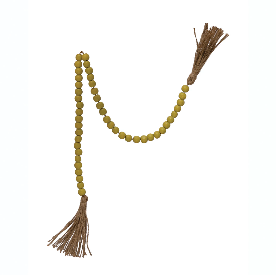 28" Jute & Wood Bead Garland w/ Tassels