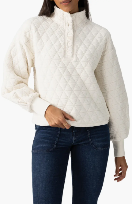 Quilted Button Up Popover, Chalk