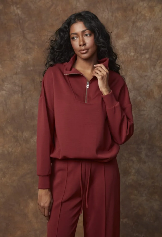 Seanni Soft Knit Half-Zip, Chili - 13 Hub Lane   |  Half-Zip Sweatshirts