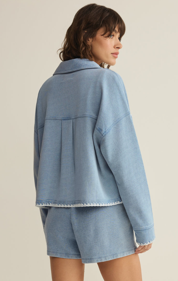 All Day Knit Denim Crop Whipstitch Jacket - 13 Hub Lane   |  Denim Jackets