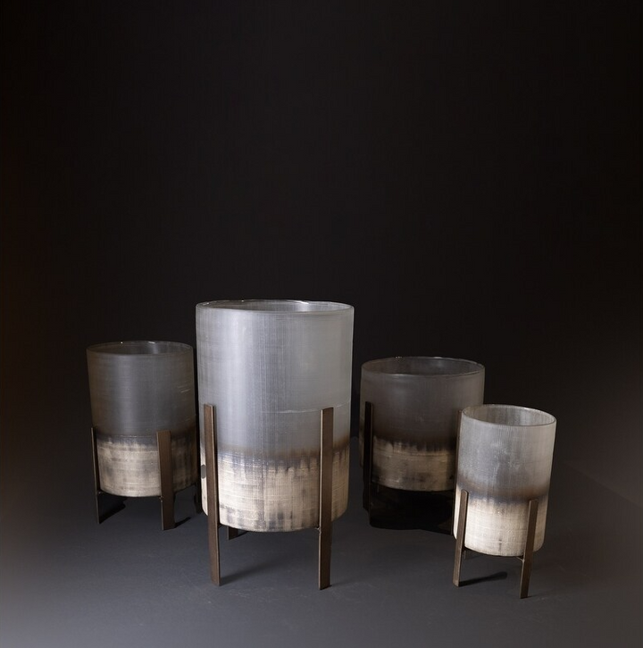 Hand Etched Glass Candle Holder, Silver - 13 Hub Lane   |  Hurricanes