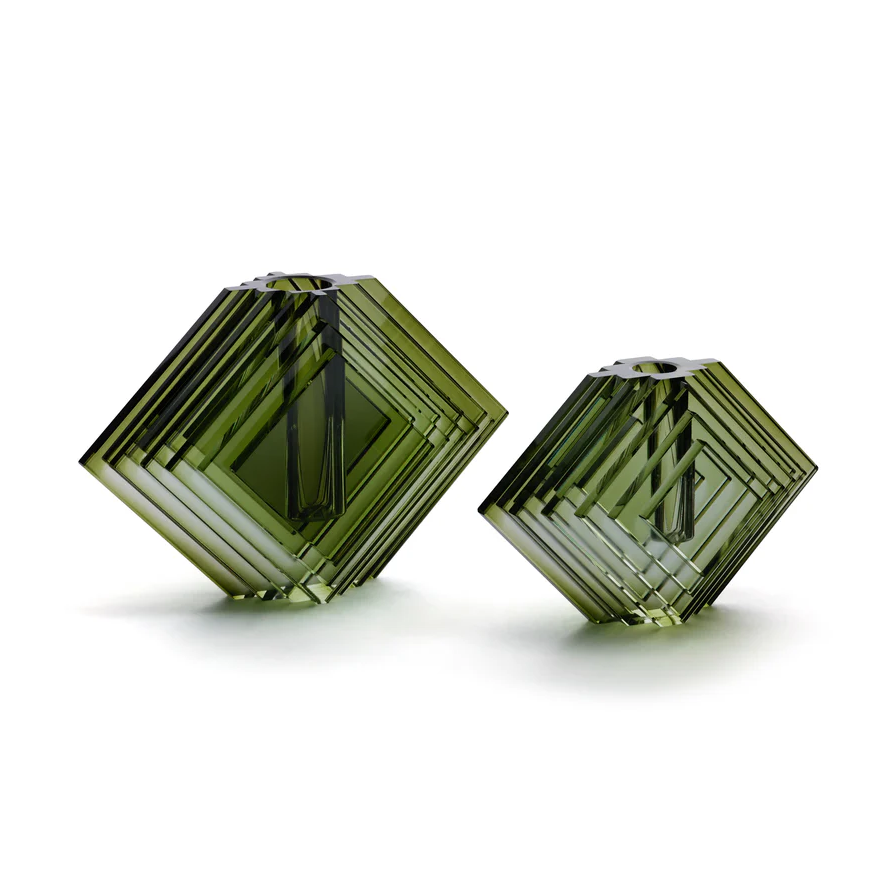 Stacked Concentric Diamond Motif Crystal Glass Vase - Thumbnail 5